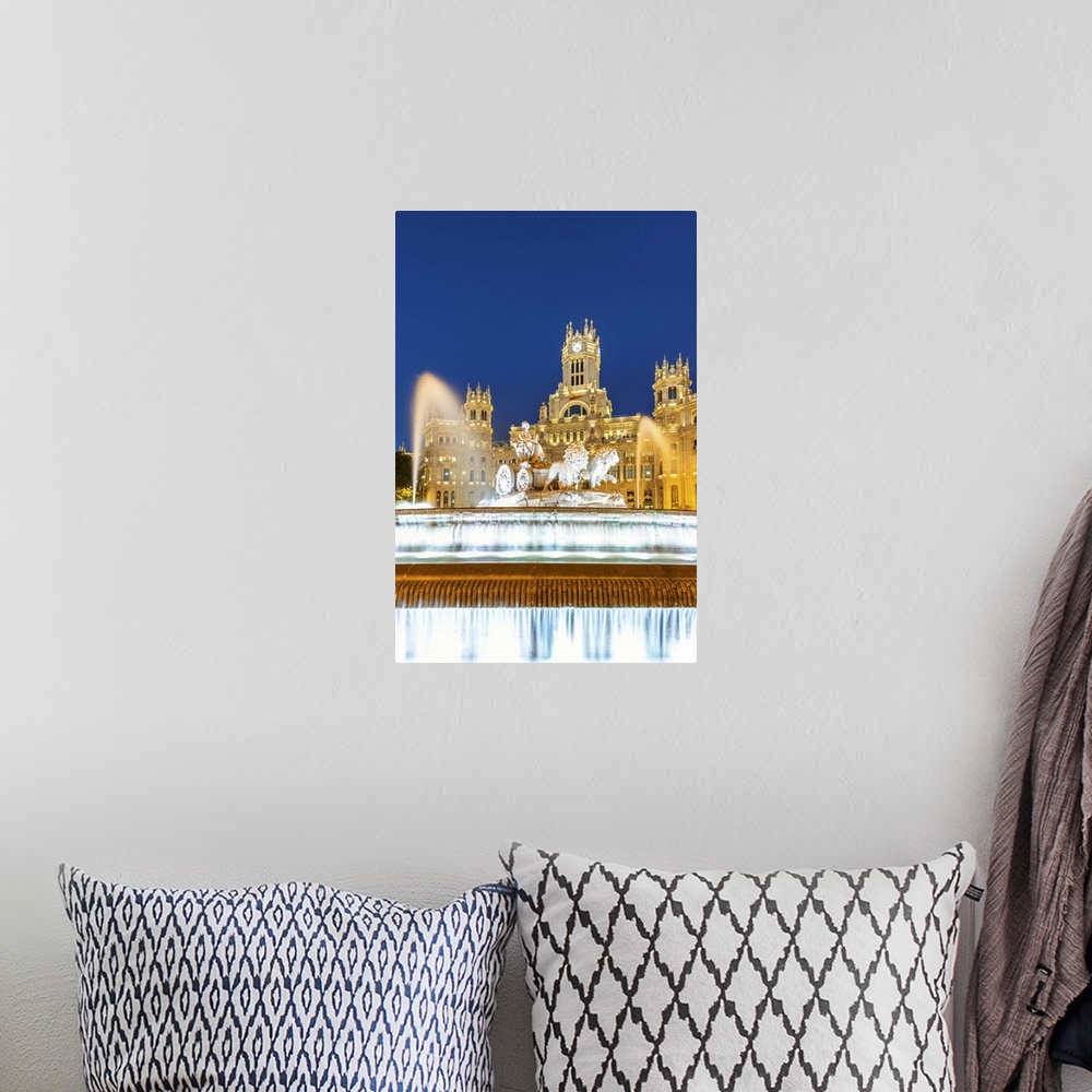 A bohemian room featuring Spain, Madrid. Plaza de Cibeles with famous fountain and town hall building behind