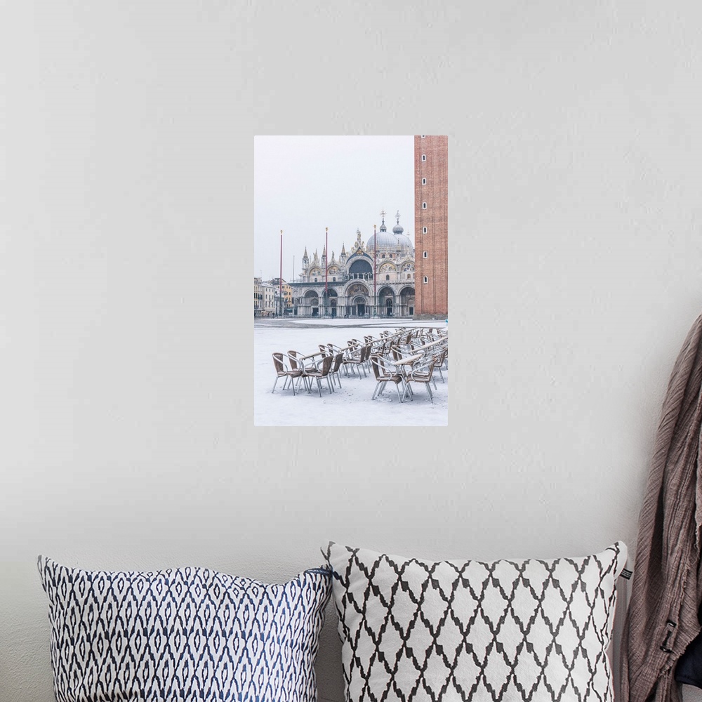 A bohemian room featuring St Mark's Square Covered With Snow, Venice, Veneto, Italy.