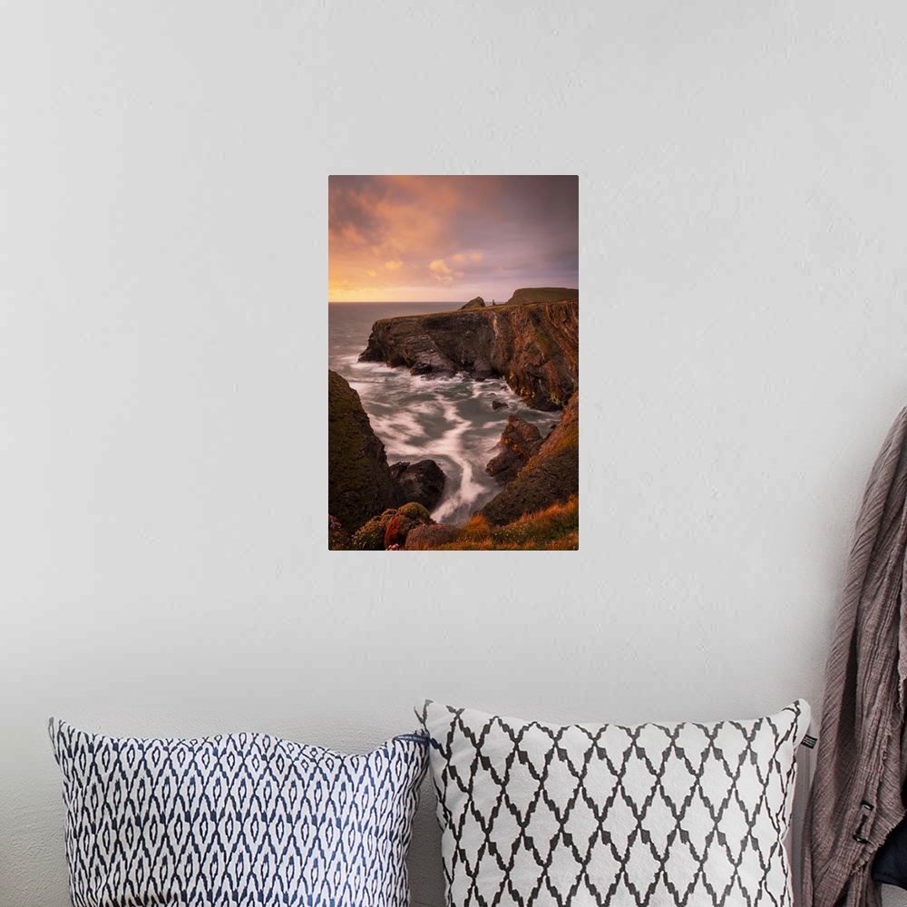 A bohemian room featuring Sunset over the dramatic cliffs of North Cornwall, England. Spring (May) 2021.