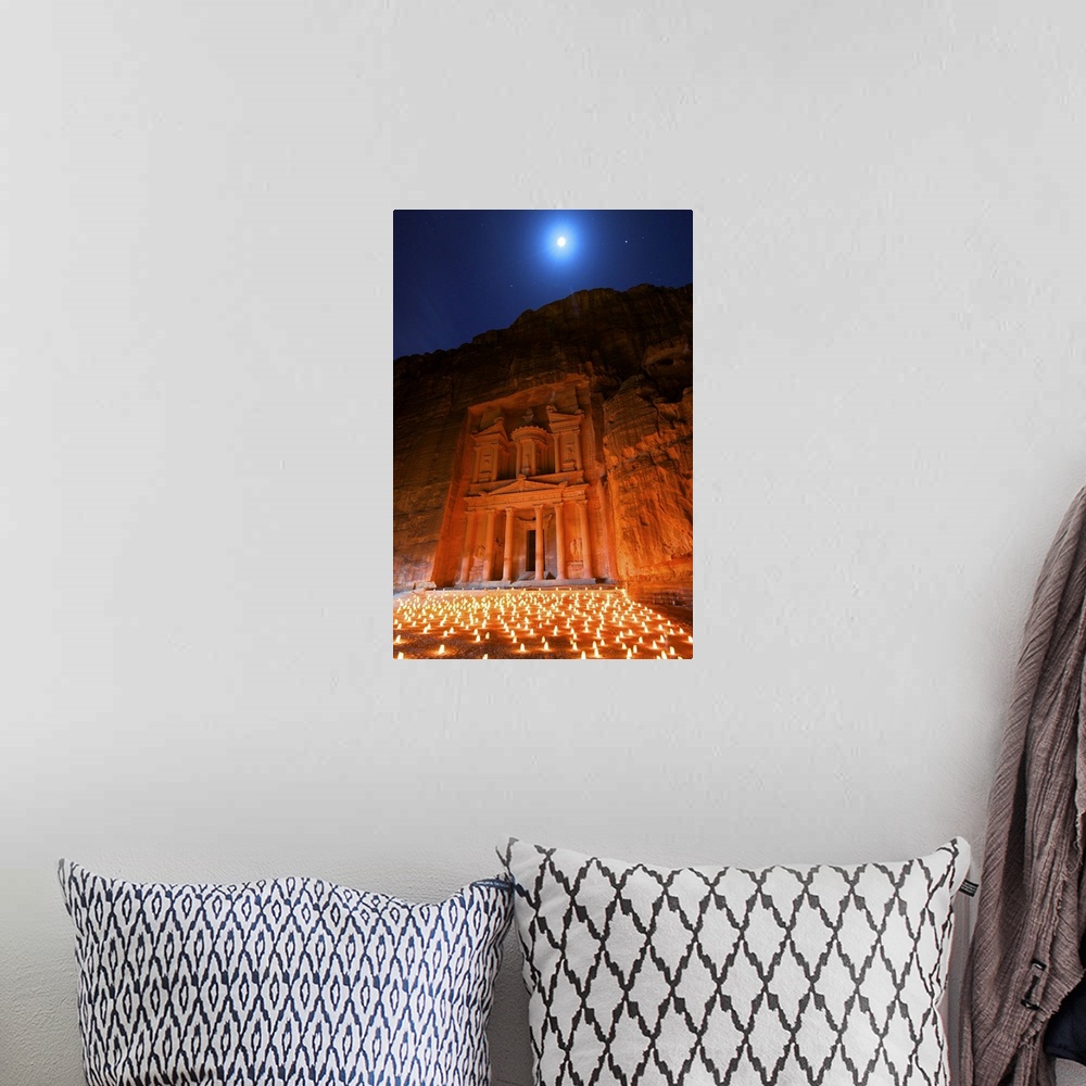 A bohemian room featuring Treasury Lit By Candles At Night, Petra, Jordan, Middle East