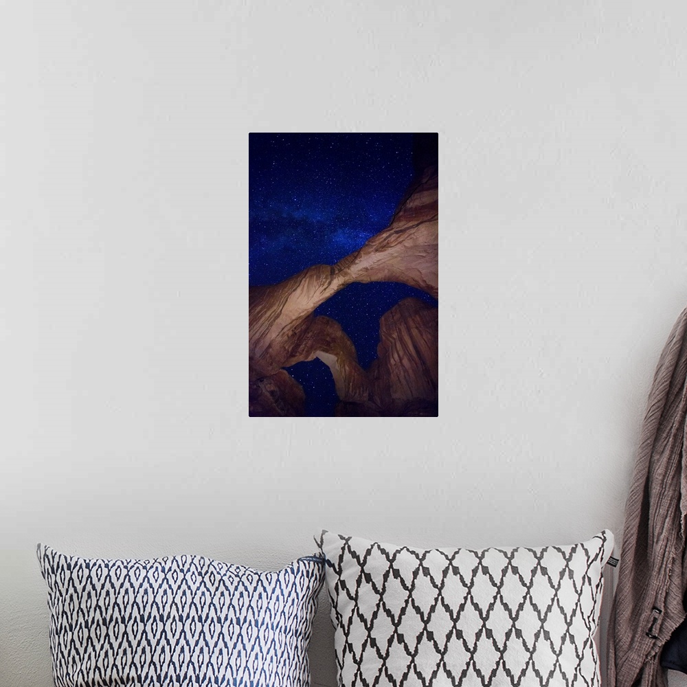 A bohemian room featuring USA, Utah, Moab, Arches National Park, Double Arch and Milky Way