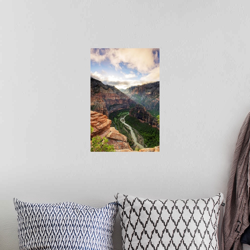 A bohemian room featuring View of Big Bend and the Virgin river from Angels landing, tah, USA.