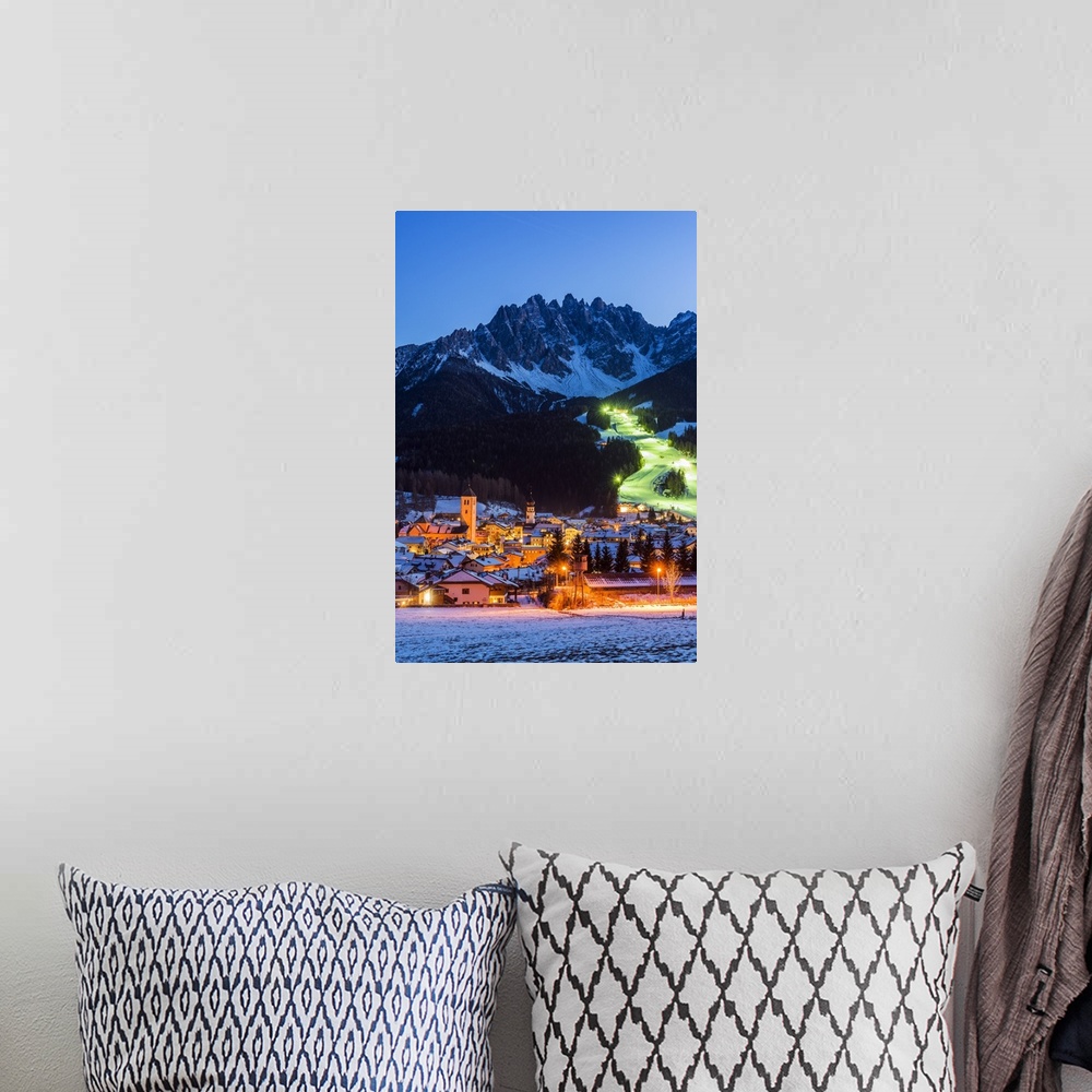 A bohemian room featuring Winter view at dusk over Innichen - San Candido, Alto Adige - South Tyrol, Italy