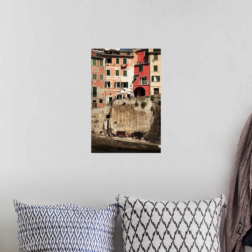 A bohemian room featuring Locals & Tourists Enjoy the Sun; Riomaggiore, Italy