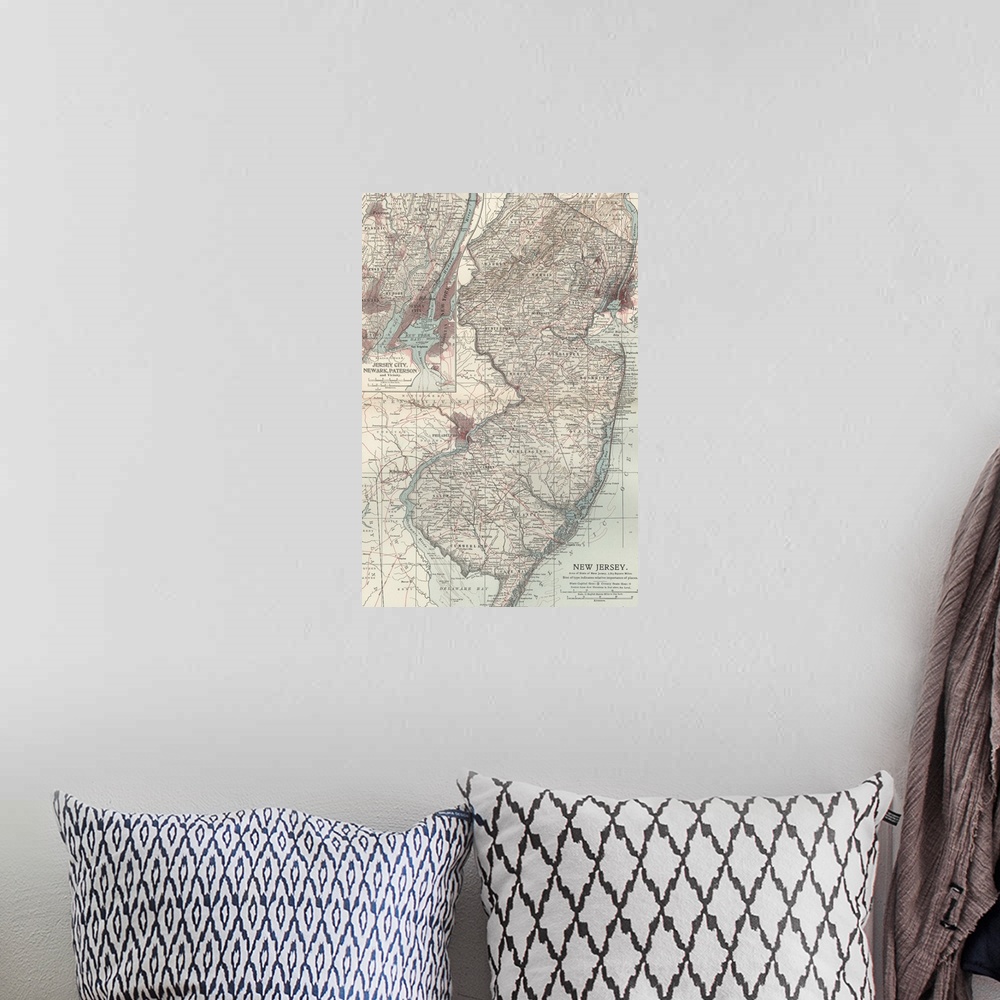 A bohemian room featuring New Jersey - Vintage Map