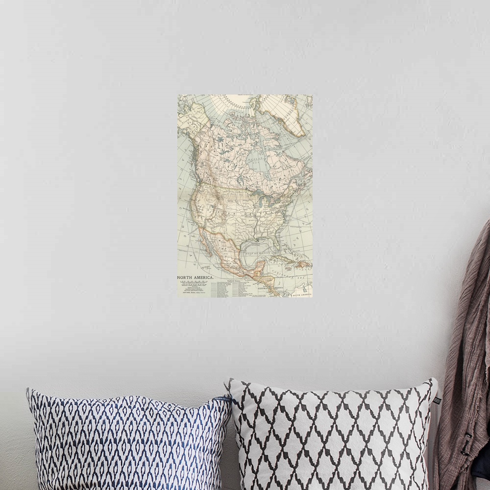 A bohemian room featuring North America - Vintage Map