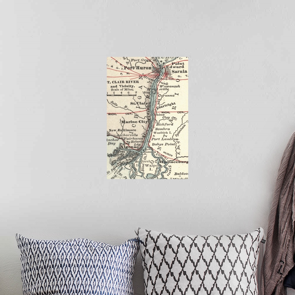 A bohemian room featuring St. Clair River - Vintage Map