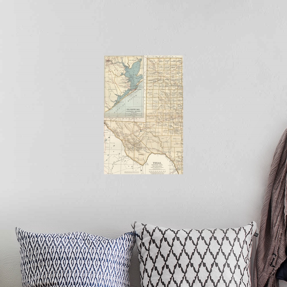 A bohemian room featuring Texas, Western Part - Vintage Map