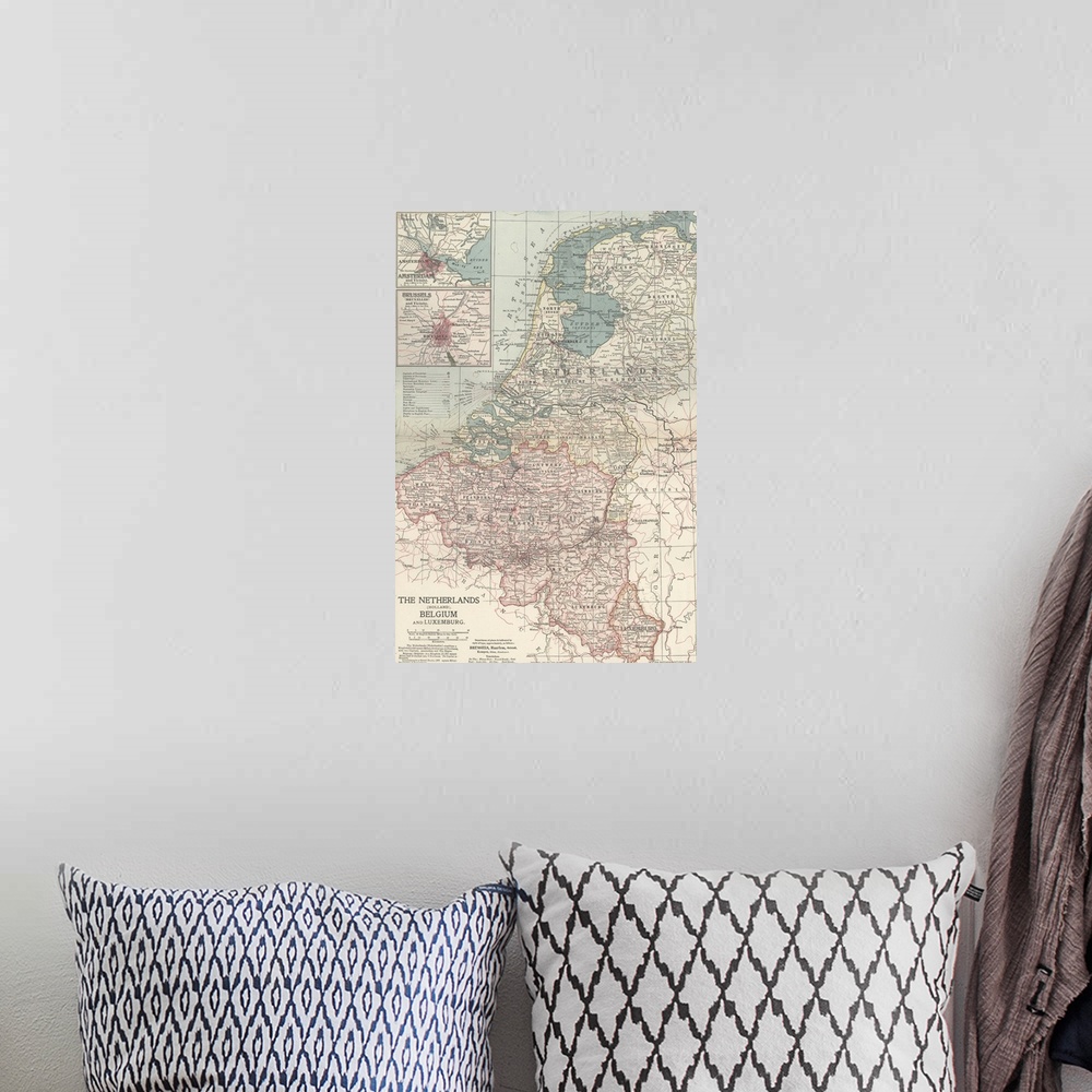 A bohemian room featuring The Netherlands and Belgium - Vintage Map