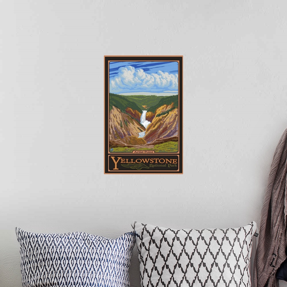 A bohemian room featuring Artist Point - Yellowstone National Park: Retro Travel Poster
