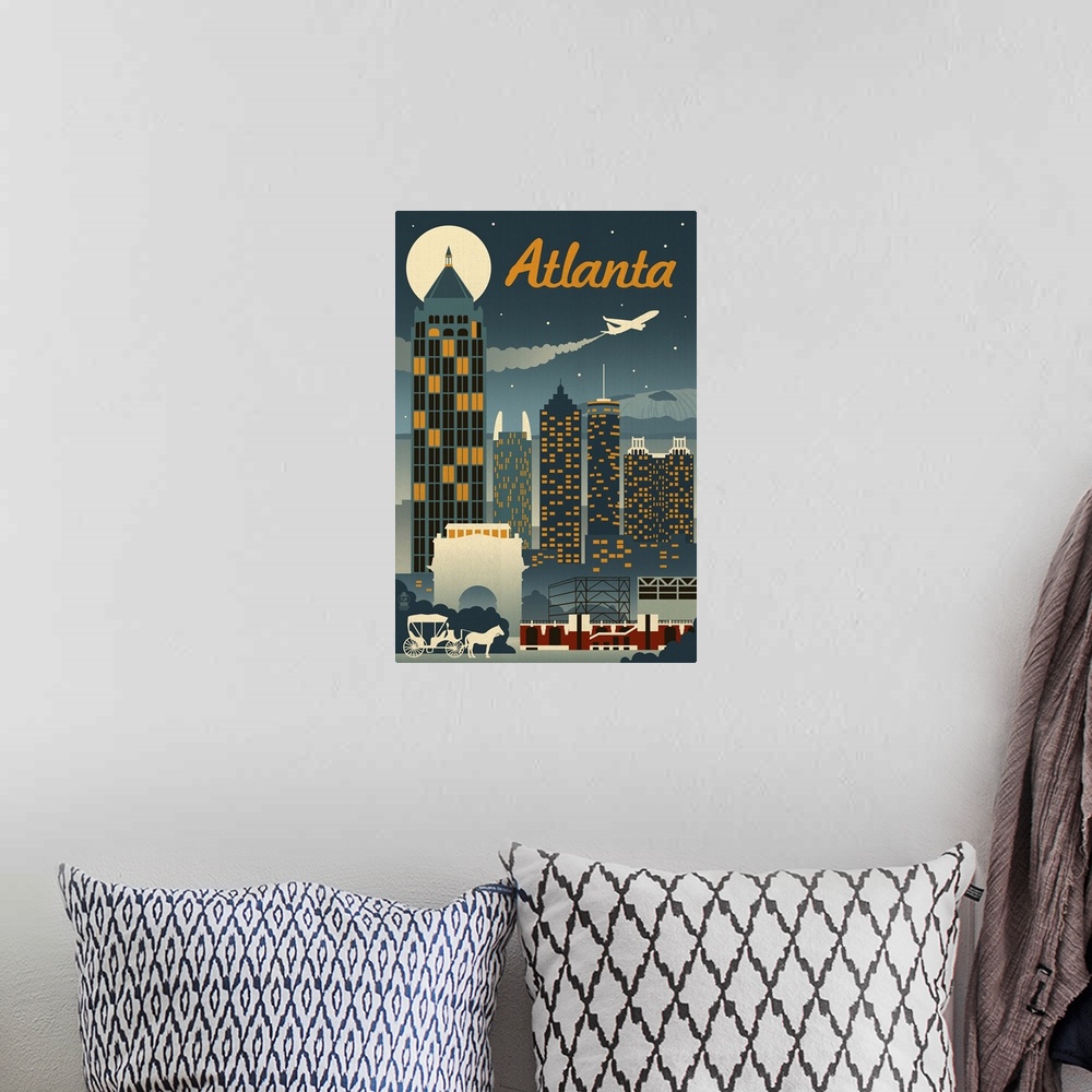 A bohemian room featuring Atlanta, Georgia, Retro Skyline