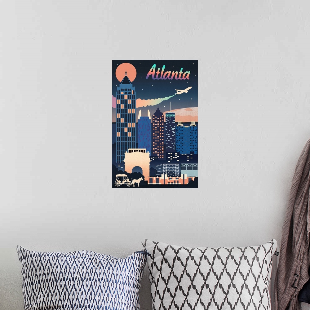 A bohemian room featuring Atlanta, Georgia - Retro Skyline Chromatic Series