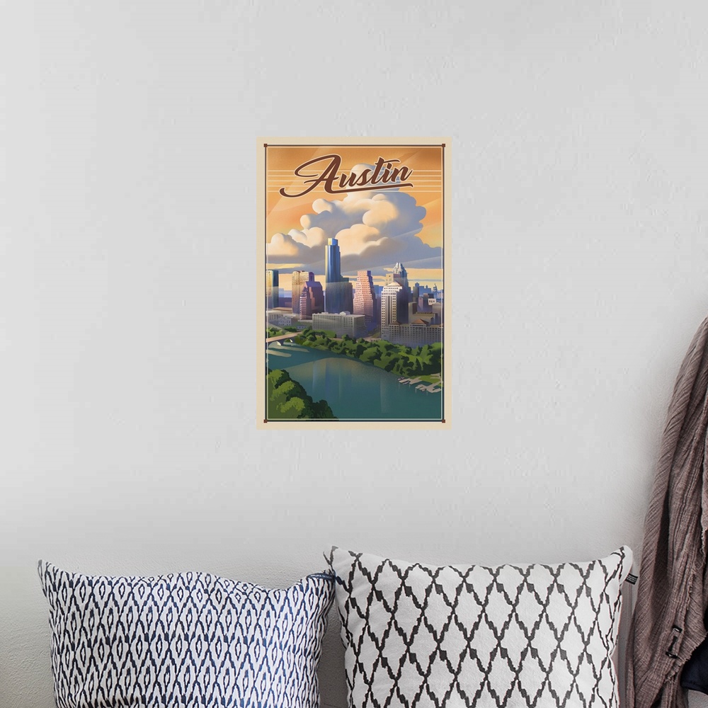 A bohemian room featuring Austin, Texas - Lithograph - City Series