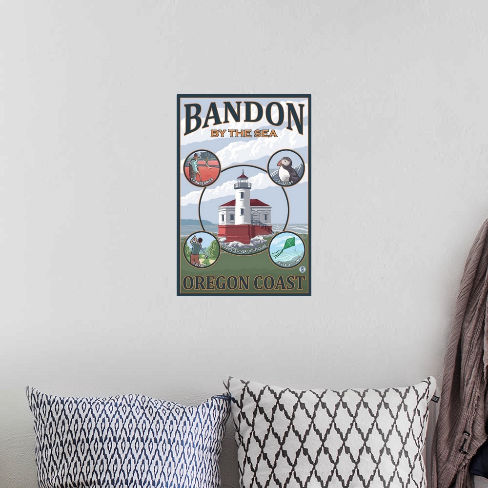 A bohemian room featuring Bandon, Oregon - Montage Scenes: Retro Travel Poster