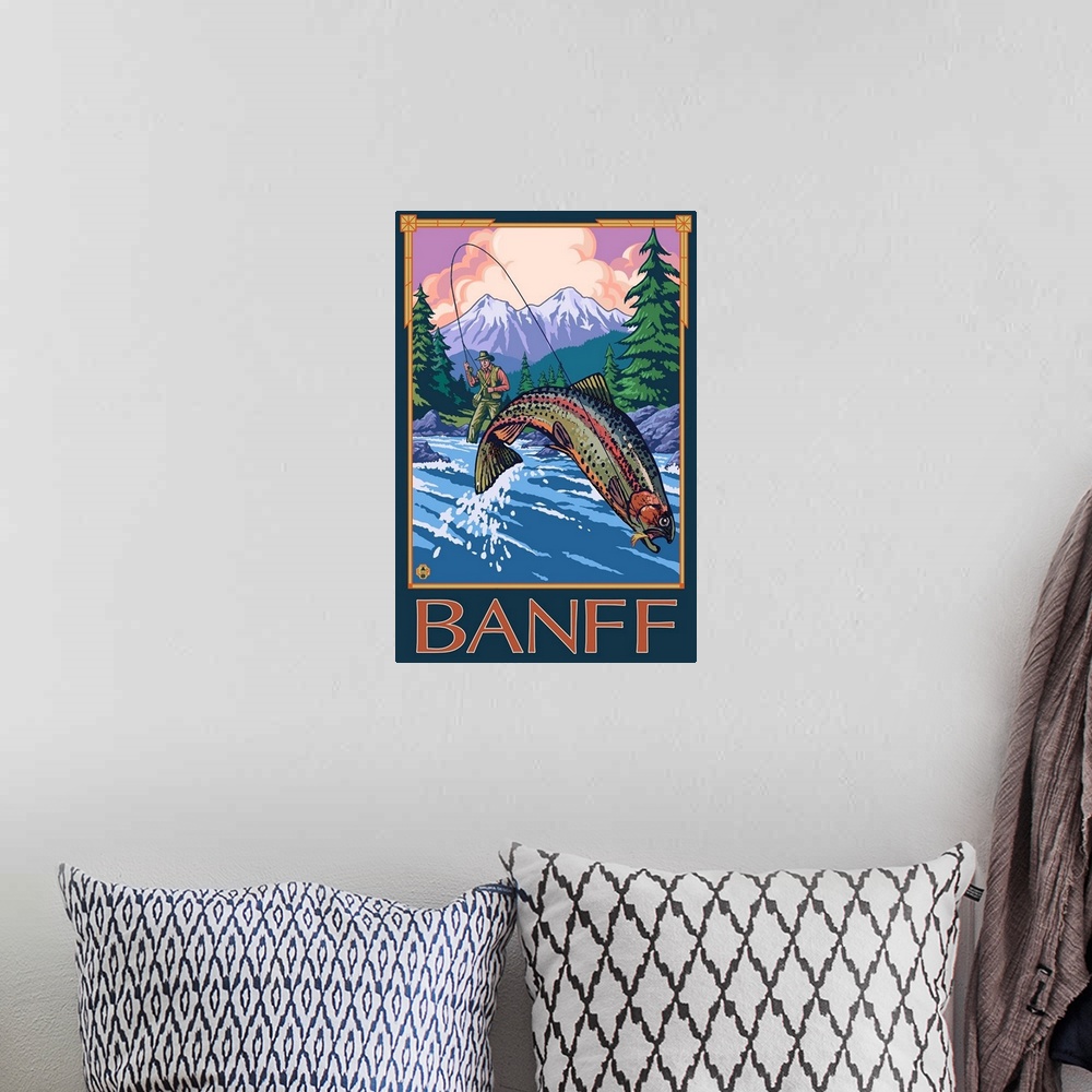 A bohemian room featuring Banff, Canada - Angler: Retro Travel Poster