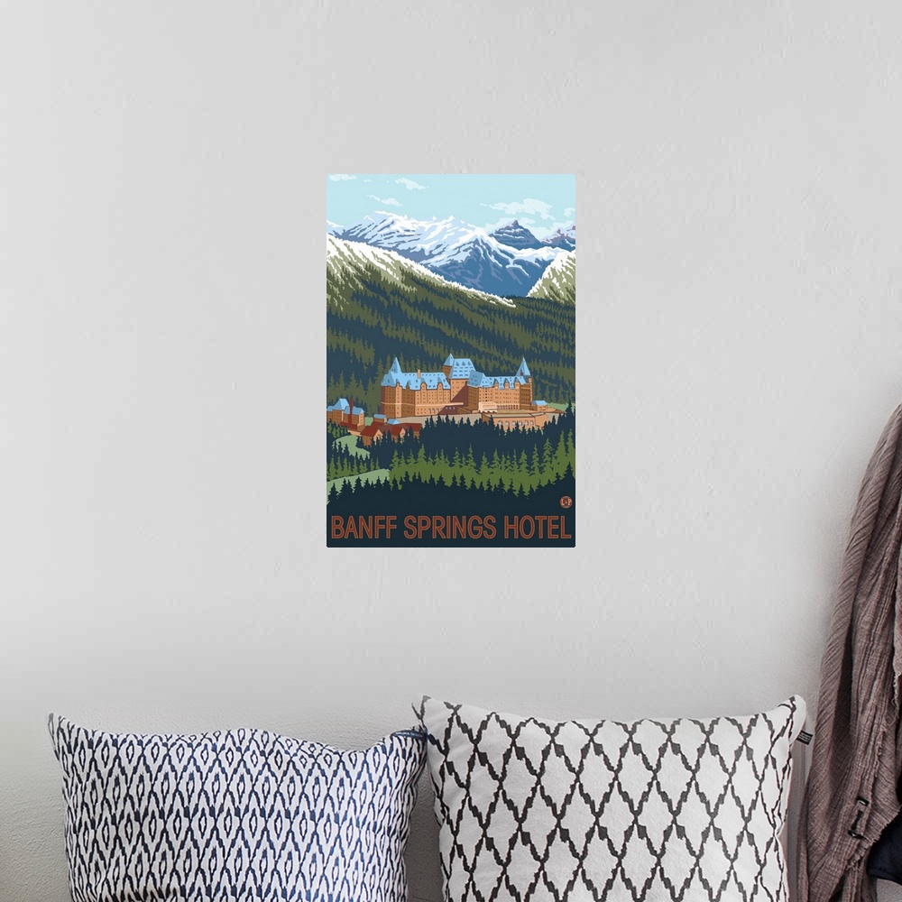 A bohemian room featuring Banff, Canada - Banff Springs Hotel: Retro Travel Poster