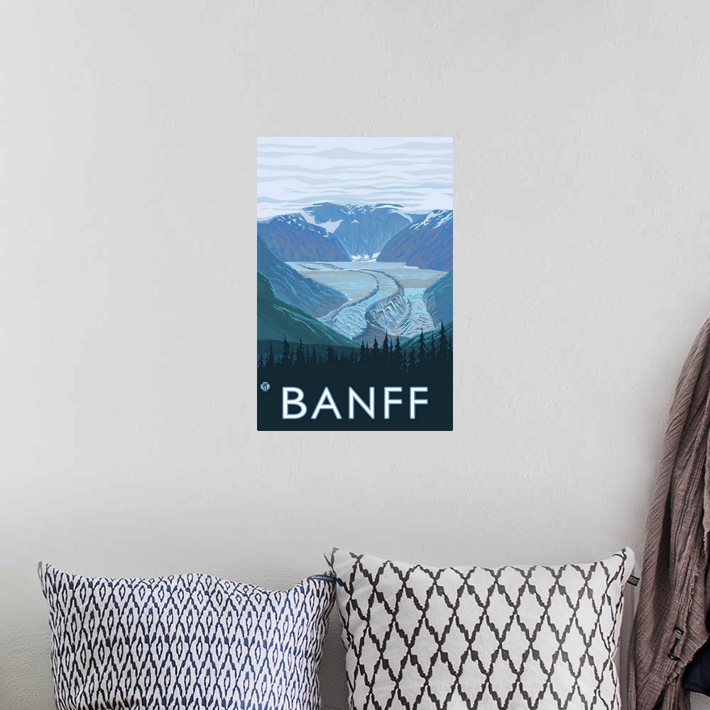A bohemian room featuring Banff, Canada - Glacier: Retro Travel Poster