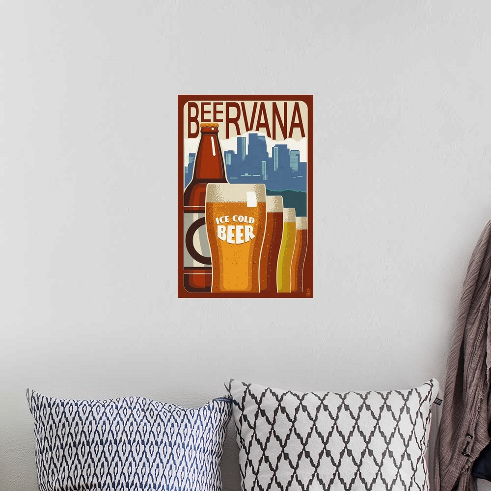 A bohemian room featuring Beervana Vintage Sign - Ice Cold Beer