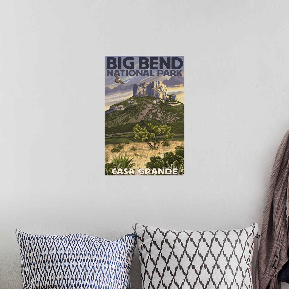 A bohemian room featuring Big Bend National Park, Texas - Casa Grande: Retro Travel Poster