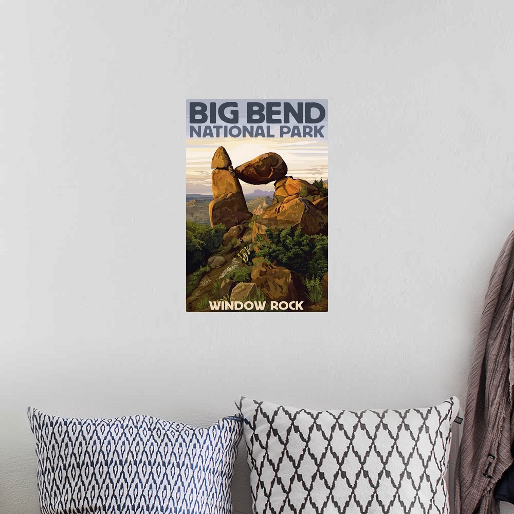 A bohemian room featuring Big Bend National Park, Texas - Window Rock: Retro Travel Poster