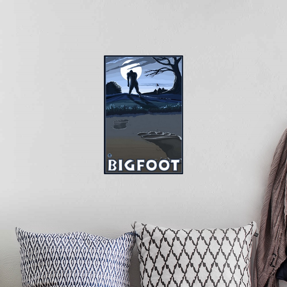 A bohemian room featuring Bigfoot at Night: Retro Poster