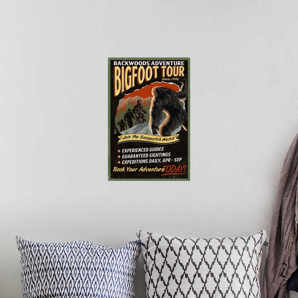 A bohemian room featuring Bigfoot Tours, Vintage Sign