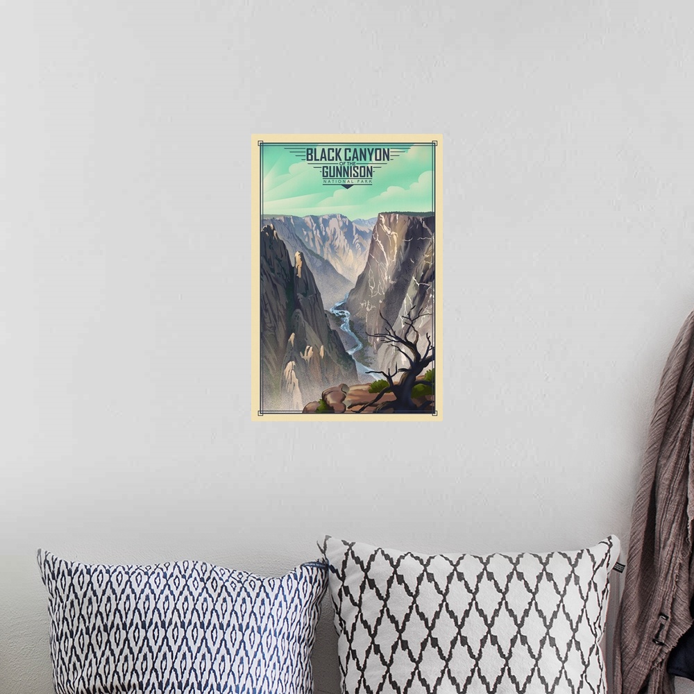 A bohemian room featuring Black Canyon of the Gunnison National Park, Gunnison River: Retro Travel Poster