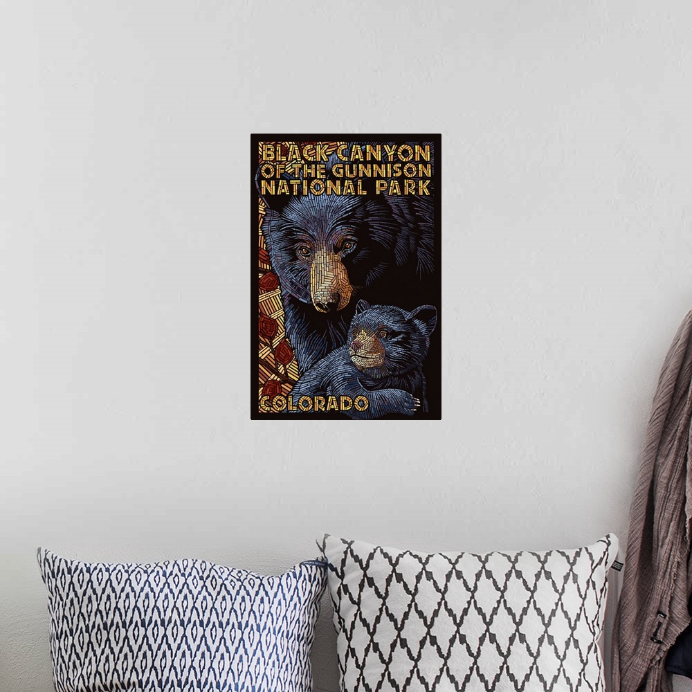 A bohemian room featuring Black Canyon of the Gunnison National Park, Mosiac Bears: Graphic Travel Poster