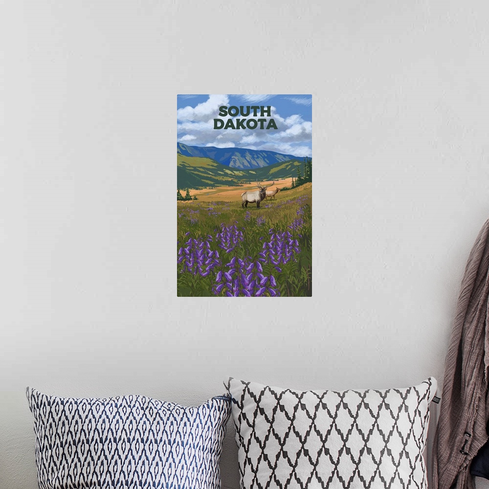 A bohemian room featuring Black Hills, South Dakota - Elk & Flowers