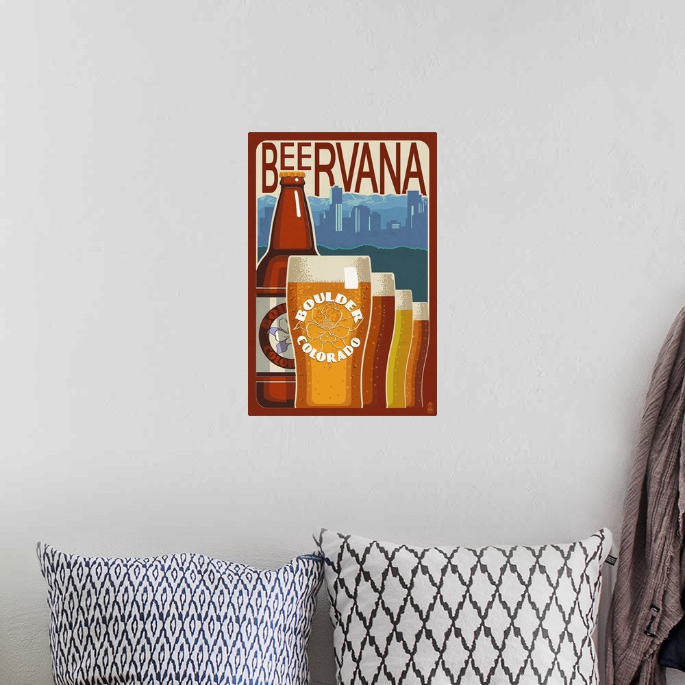 A bohemian room featuring Boulder, Colorado - Beervana Vintage Sign: Retro Travel Poster