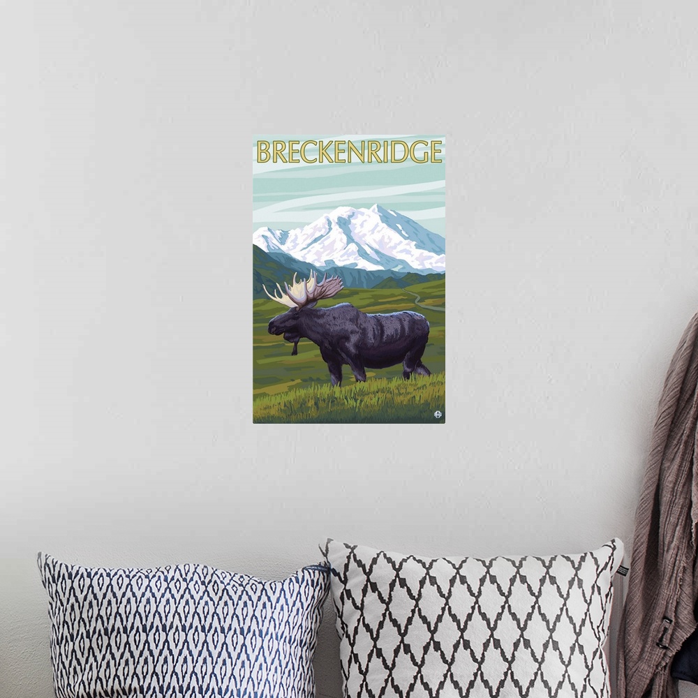 A bohemian room featuring Breckenridge, Colorado - Moose and Mountain: Retro Travel Poster