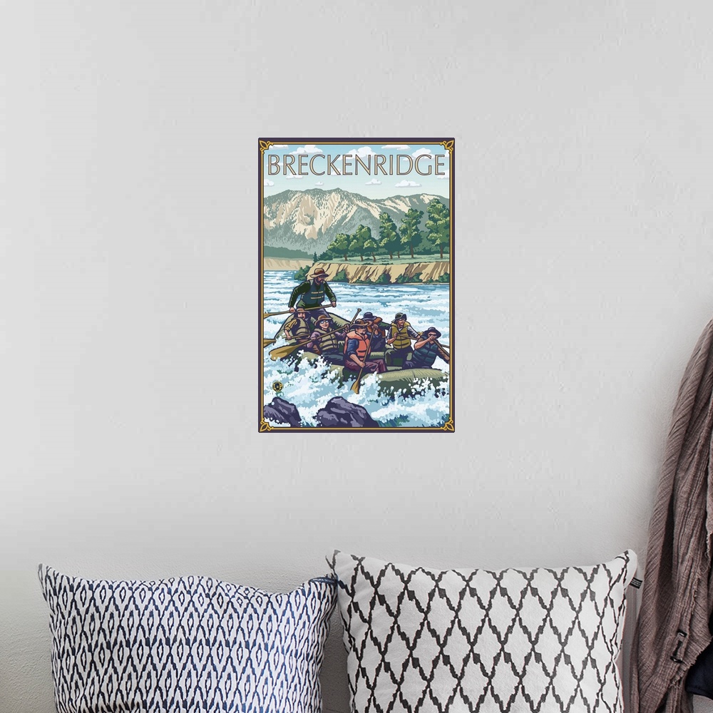 A bohemian room featuring Breckenridge, Colorado - River Rafting: Retro Travel Poster