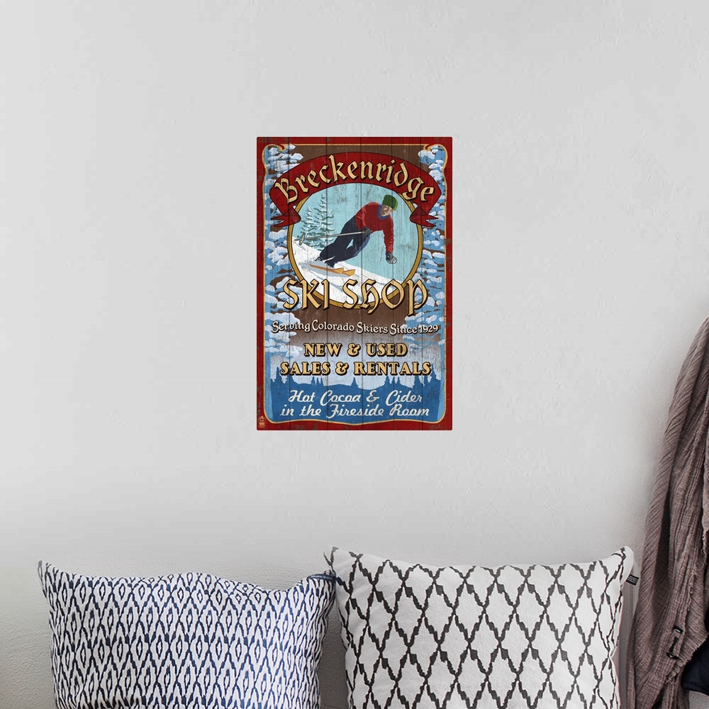 A bohemian room featuring Breckenridge, Colorado - Ski Shop Vintage Sign: Retro Travel Poster