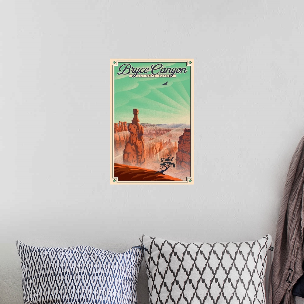 A bohemian room featuring Bryce Canyon National Park, Hammer Hoodoo: Retro Travel Poster