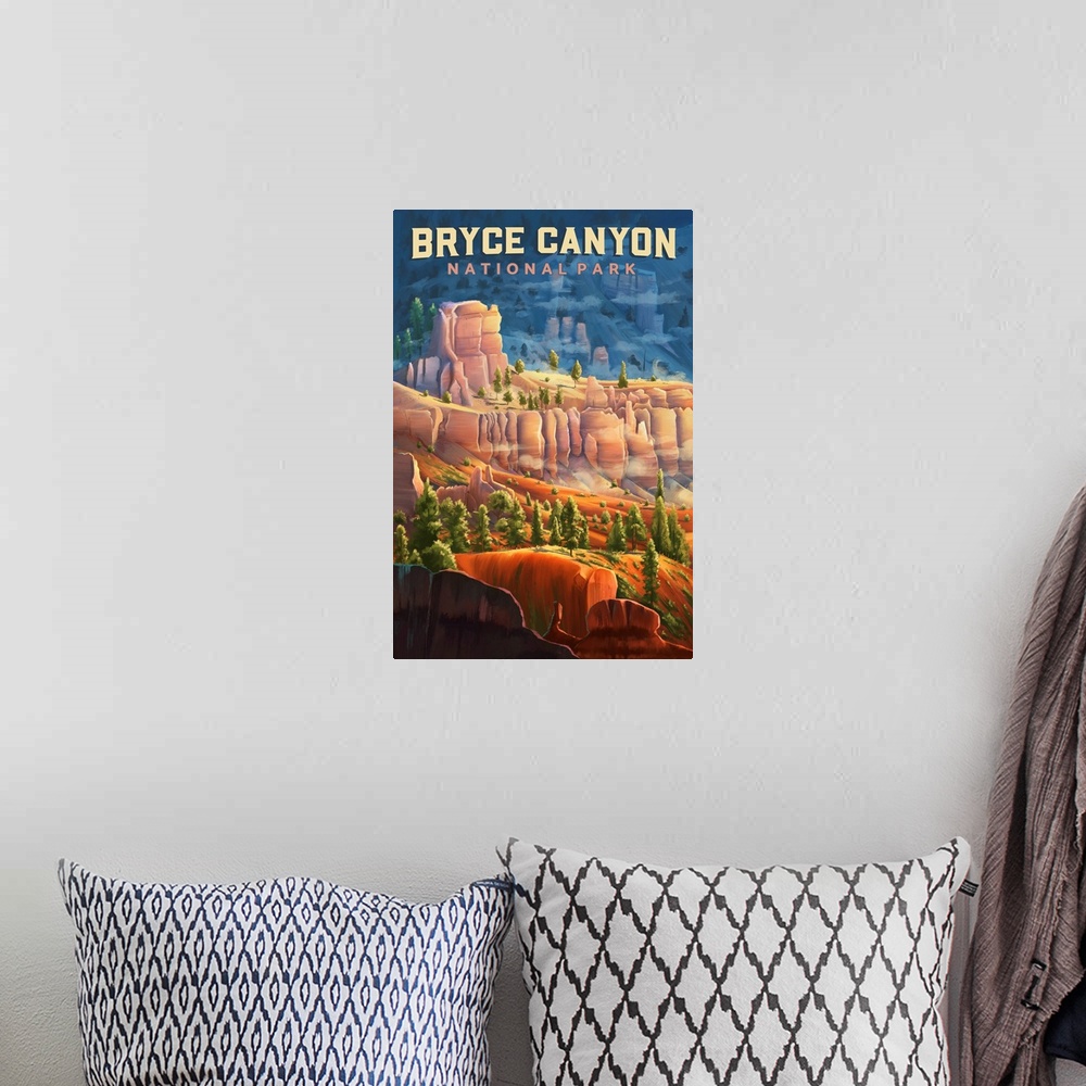 A bohemian room featuring Bryce Canyon National Park, Natural Landscape: Retro Travel Poster