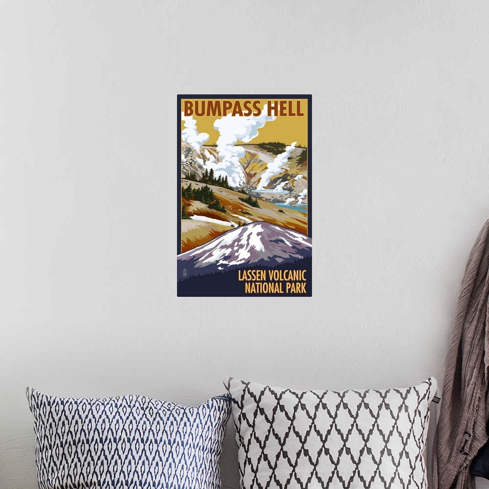 A bohemian room featuring Bumpass Hell - Lassen Volcanic National Park, CA: Retro Travel Poster