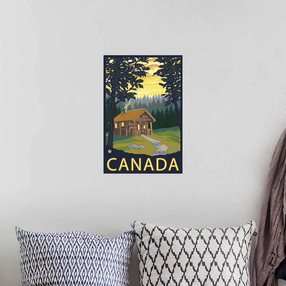 A bohemian room featuring Cabin Scene - Canada: Retro Travel Poster