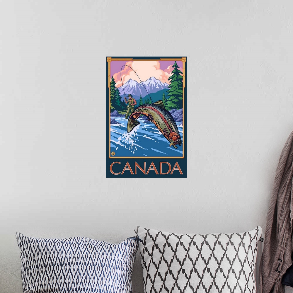 A bohemian room featuring Canada - Angler: Retro Travel Poster