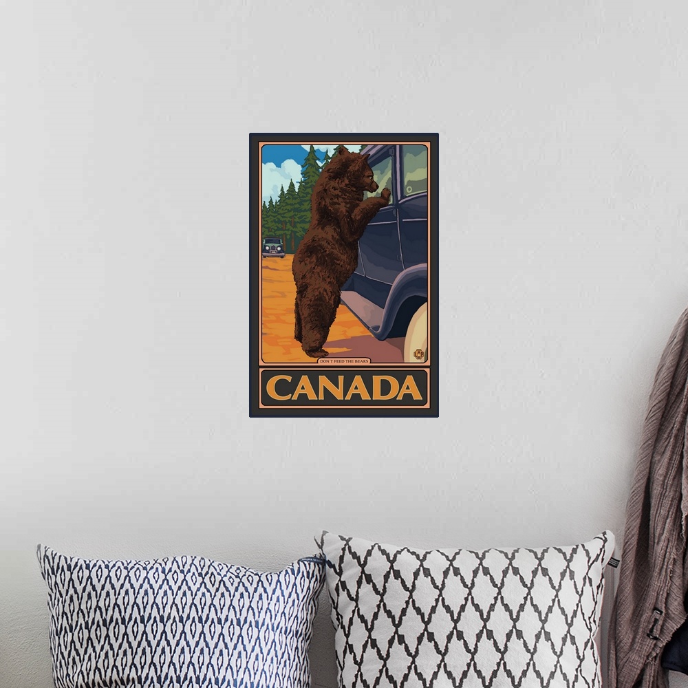 A bohemian room featuring Canada - Hungry Bear: Retro Travel Poster