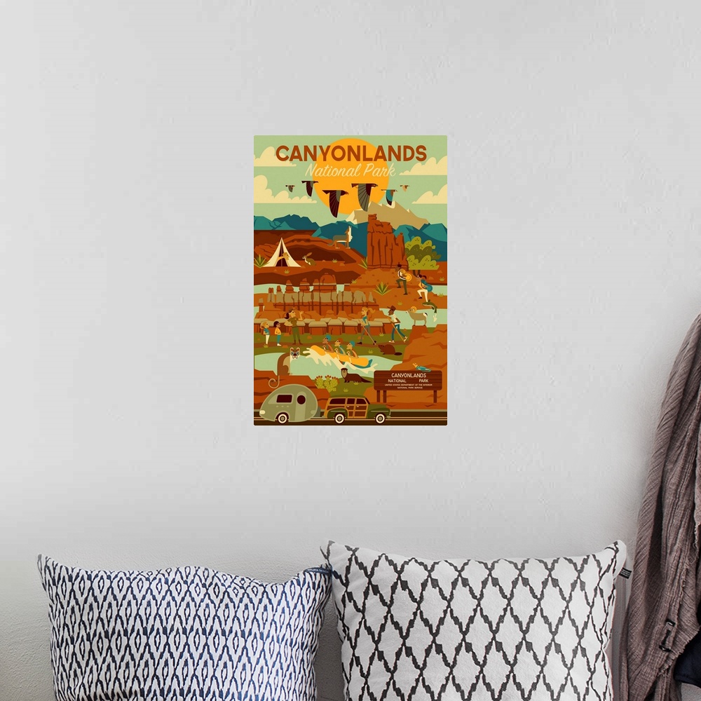 A bohemian room featuring Canyonlands National Park, Adventure: Graphic Travel Poster