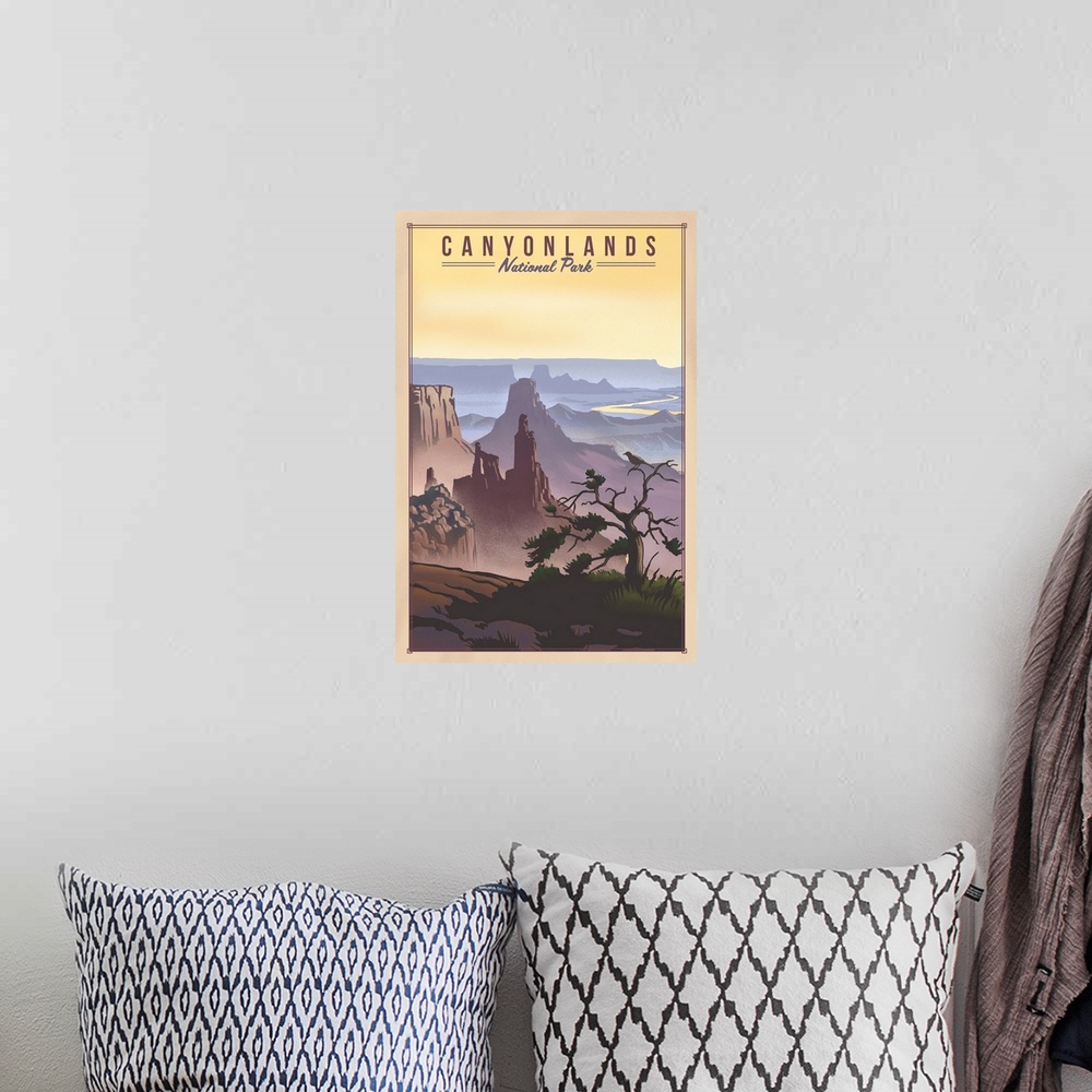 A bohemian room featuring Canyonlands National Park, Hazy View: Retro Travel Poster