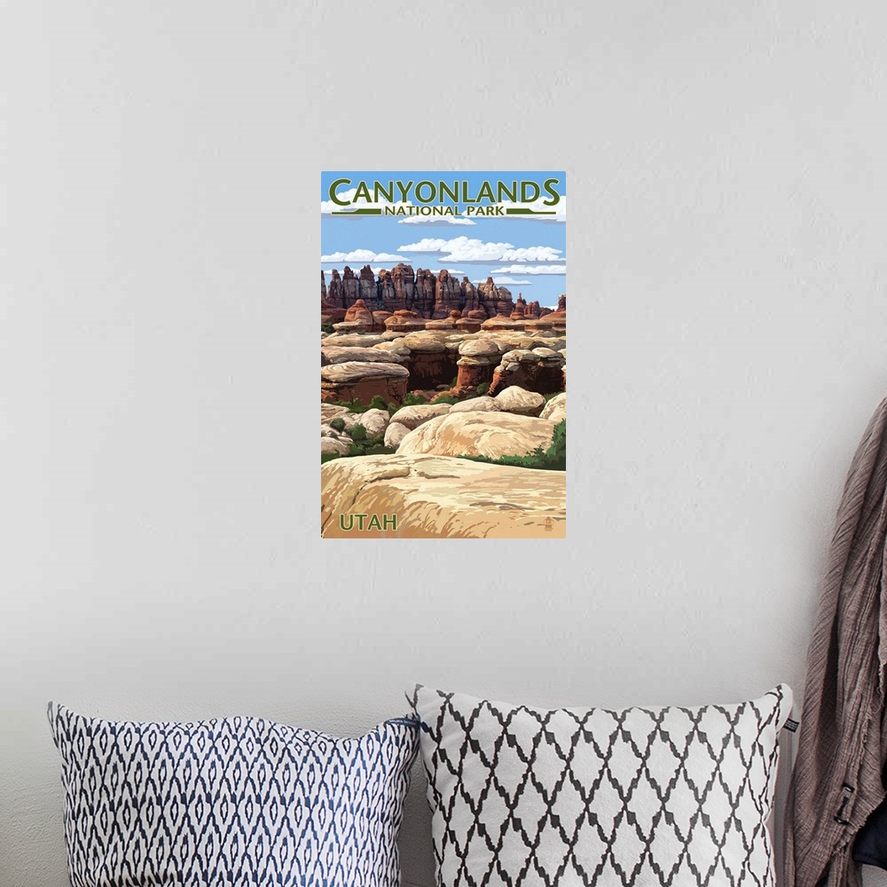A bohemian room featuring Canyonlands National Park, The Needles Rock Formation: Retro Travel Poster