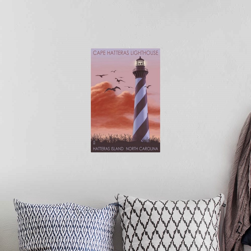 A bohemian room featuring Cape Hatteras Lighthouse - North Carolina: Retro Travel Poster
