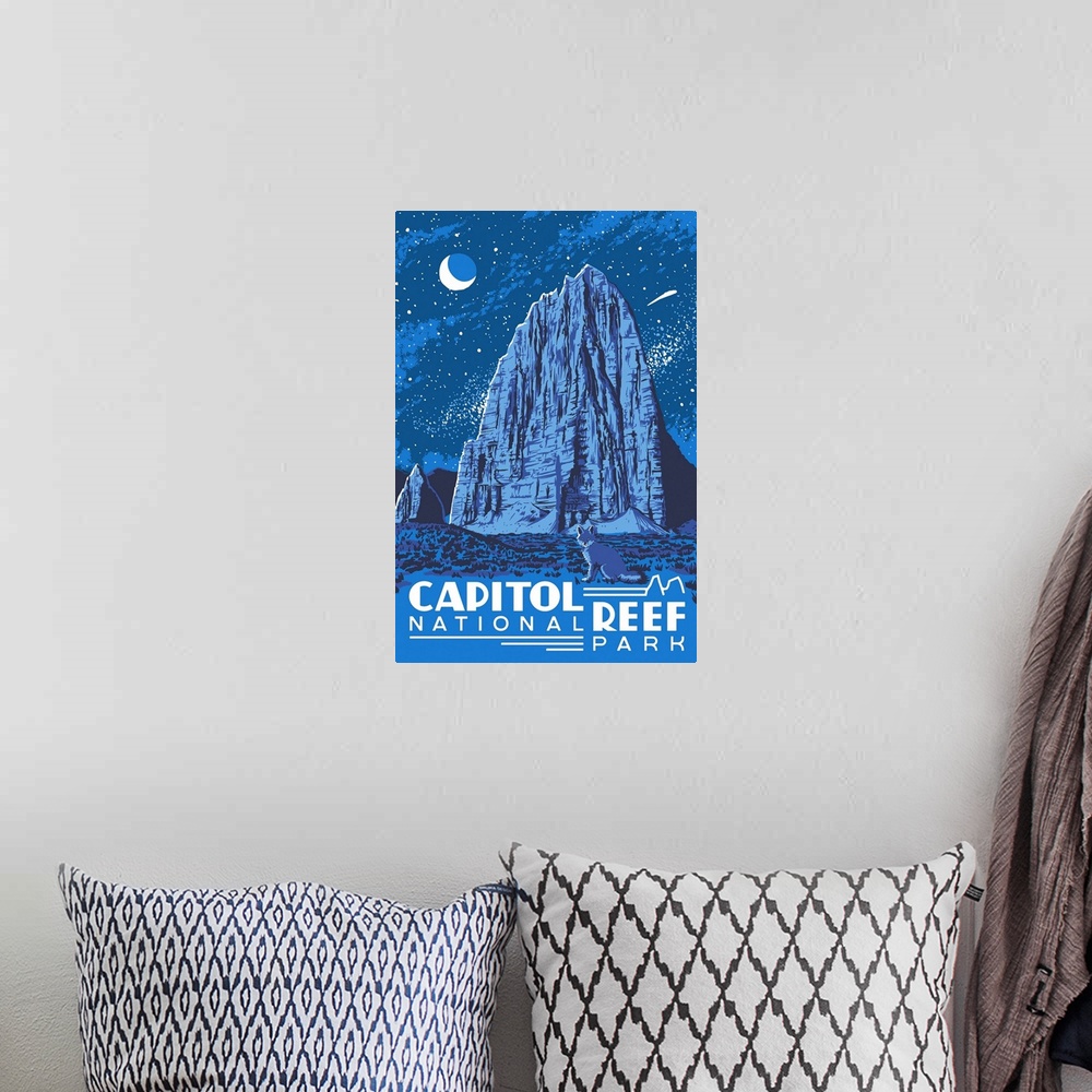 A bohemian room featuring Capitol Reef National Park, Night Sky: Graphic Travel Poster