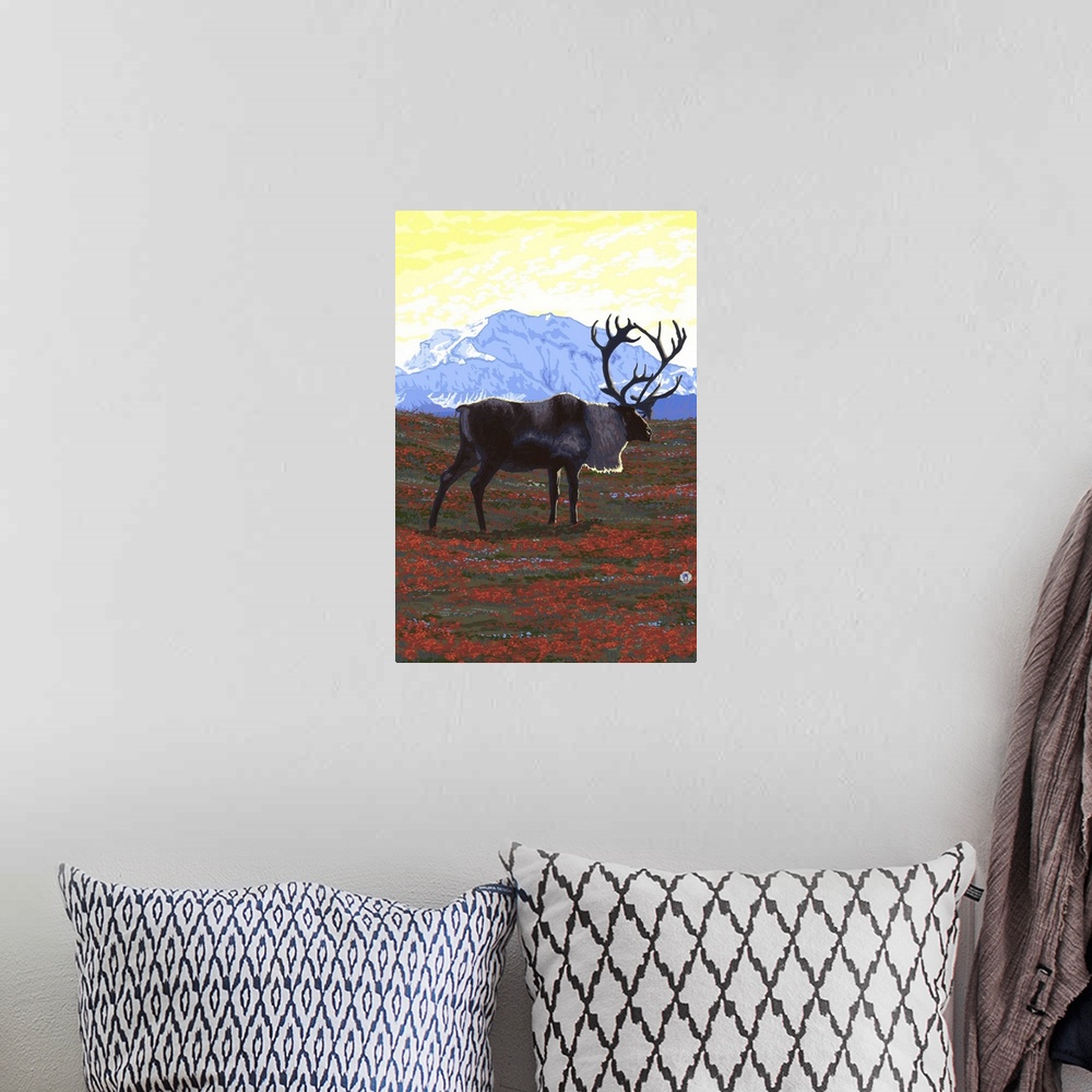 A bohemian room featuring Caribou and Mountain: Retro Poster