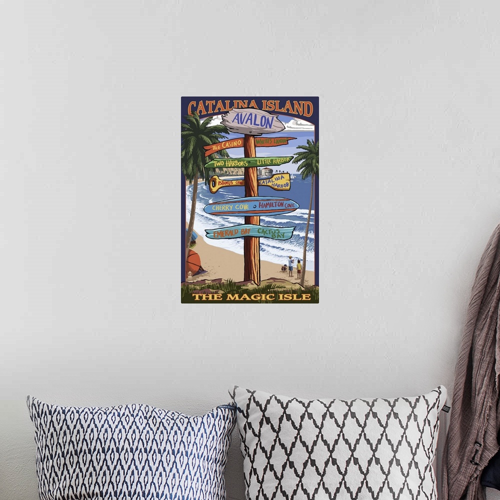 A bohemian room featuring Catalina Island, California, Destination Sign