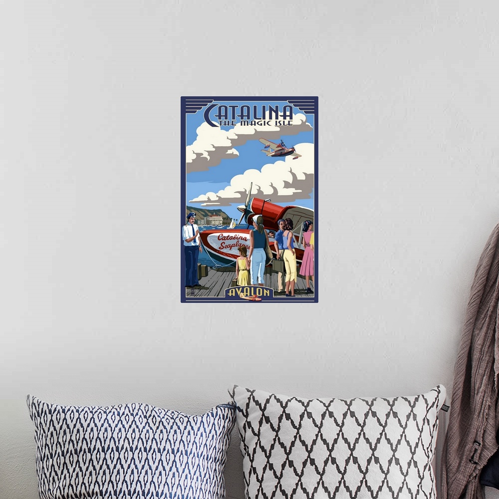 A bohemian room featuring Catalina Island, California - Seaplane: Retro Travel Poster