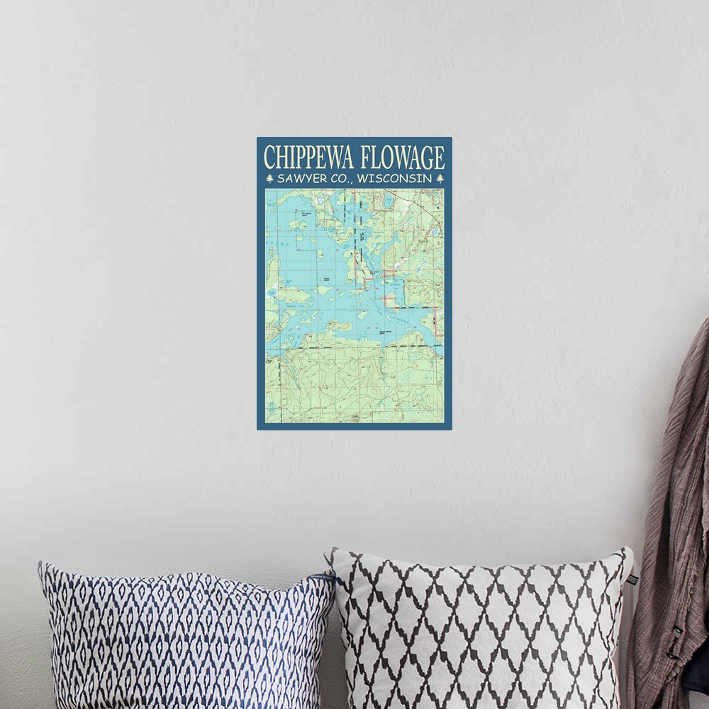 A bohemian room featuring Chippewa Flowage Chart, Sawyer County, Wisconsin