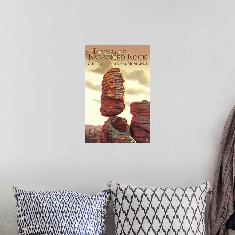 A bohemian room featuring Chiricahua National Monument - Pinnacle Balanced Rock: Retro Travel Poster