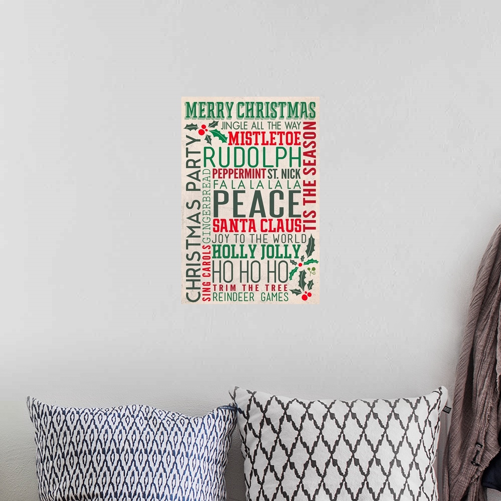 A bohemian room featuring Christmas Typography